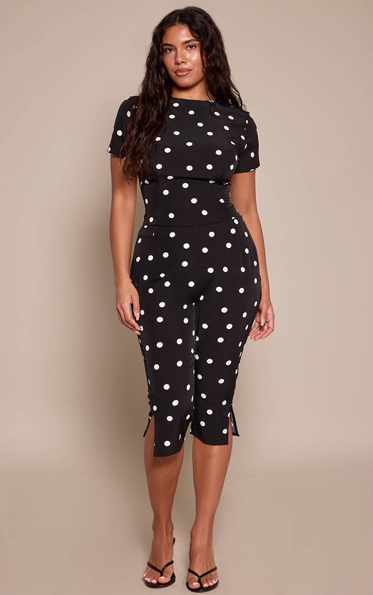 White Polkadot Pantalon Capri À Pois Sculptant