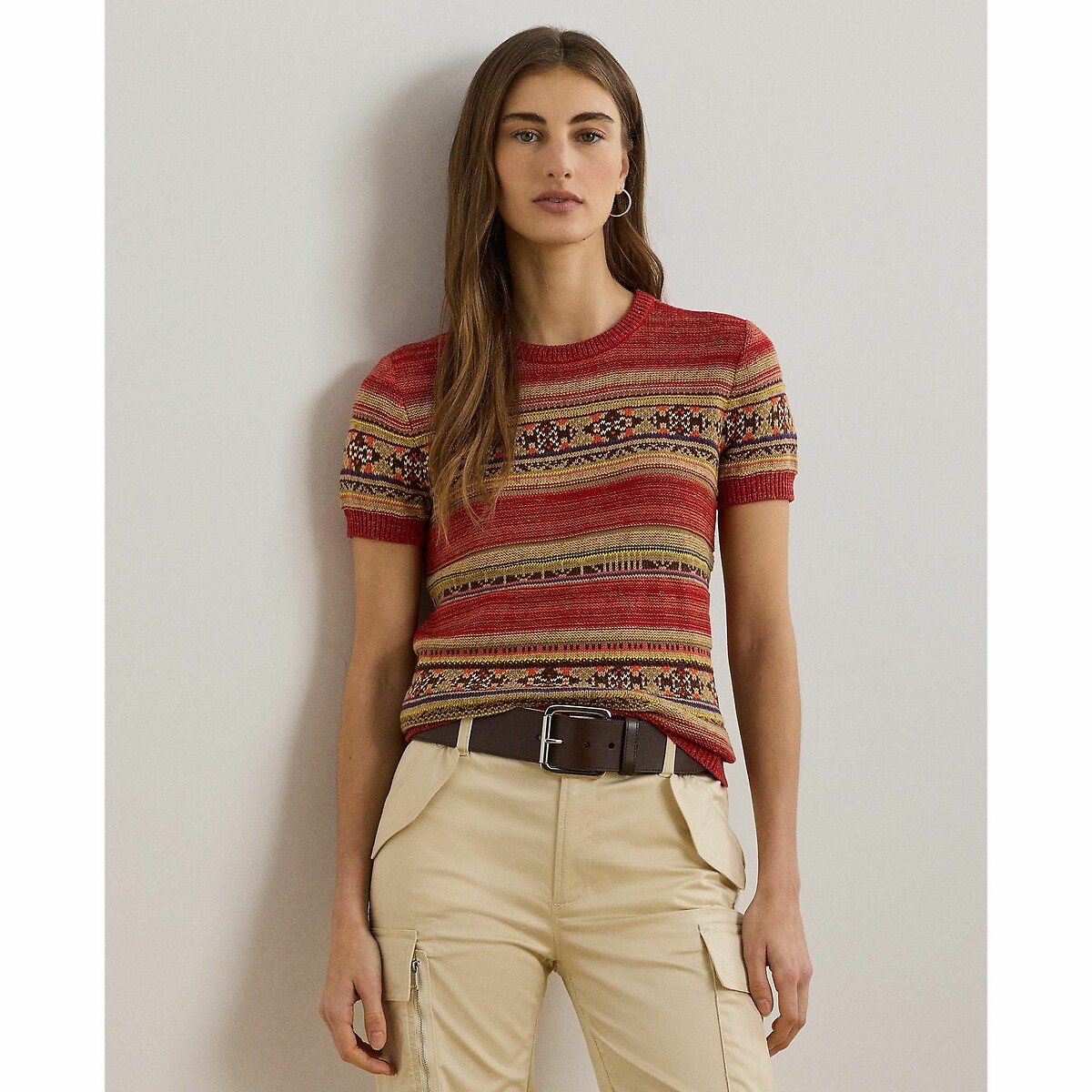LAUREN RALPH LAUREN<br>Suéter listrado de gola redonda e mangas curtas, EYELAH