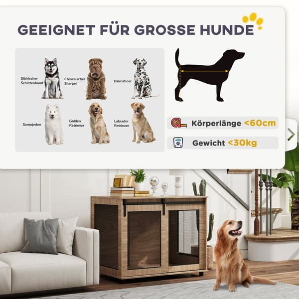 Hundeburmøbler, hundeboks med 2 låsbare dører, sidebord til hjemmet, hundehus for store hunder under 30 kg, stål, 98 x 60 x 78 cm, valnøtt |