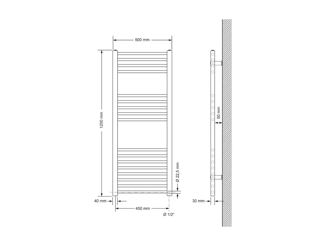 Radiateur de salle de bain Sahara raccord latéral sèche-serviettes blanc 50x120c