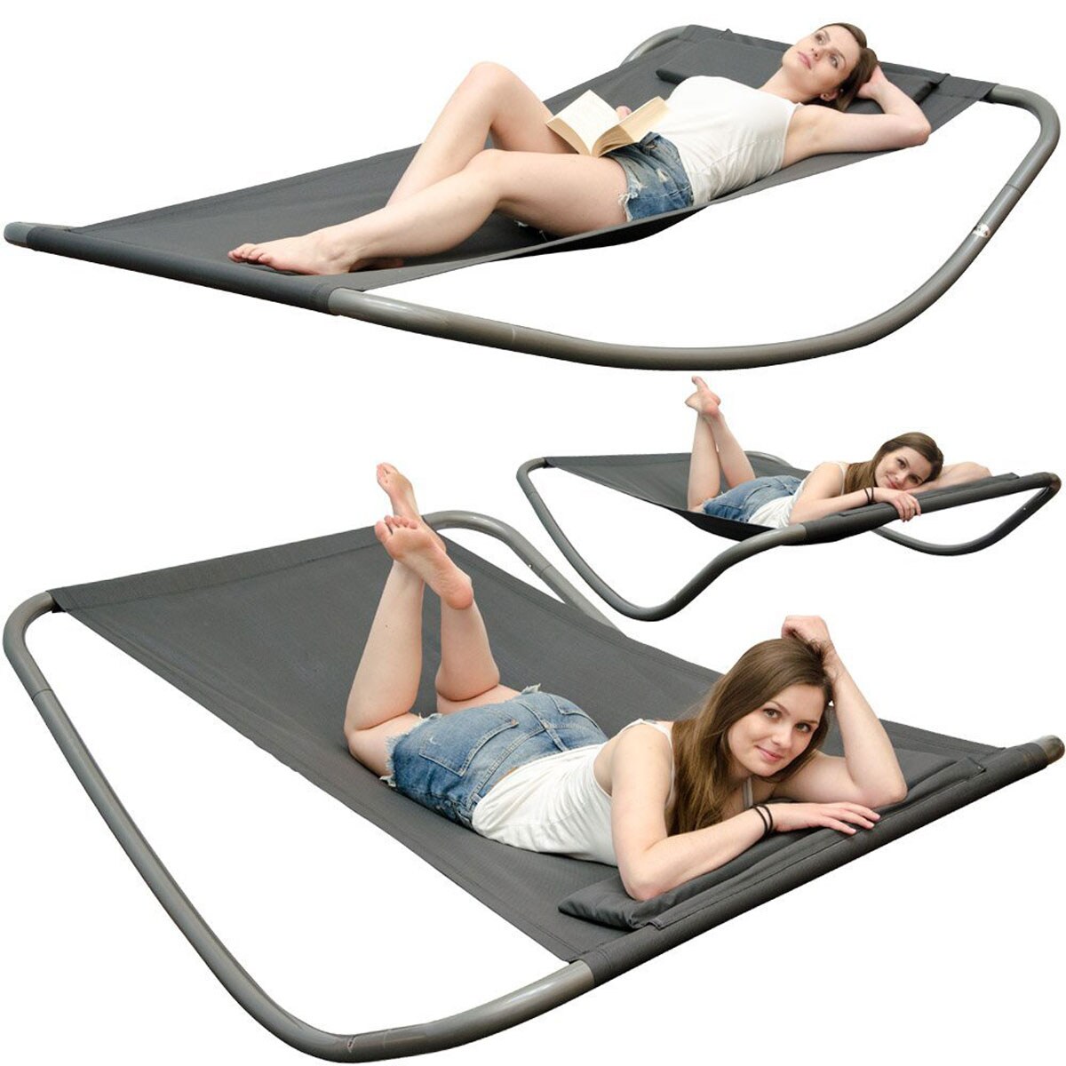 XXL Gartenliege XXL 200x130x32 cm Wippliege mit Metallgestell