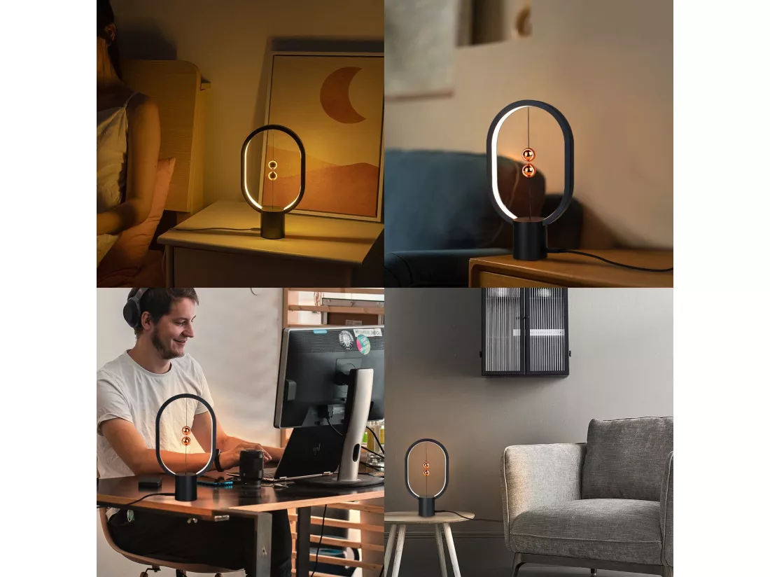 NETTLIFE Lampe de chevet LED noire Lampe de table : Lampe de table Petite lampe magnétique décorative avec USB