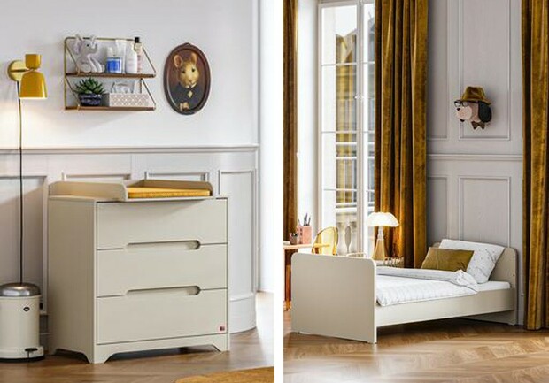 Chambre DUO Lit 70x140 cm + Commode OVA Gris/Beige - VOX