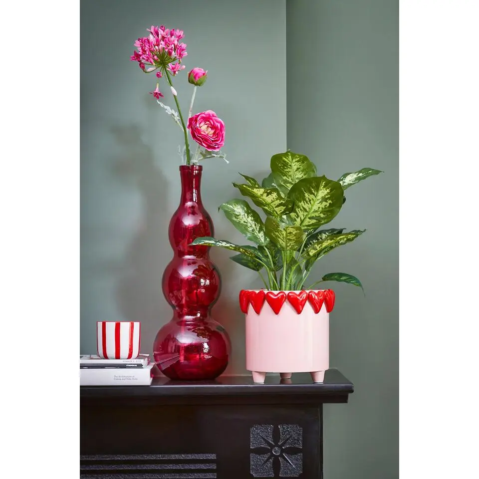 Mica Decorations Bloempot - H18 x Ø21 cm - Dolomiet - Roze, Rood