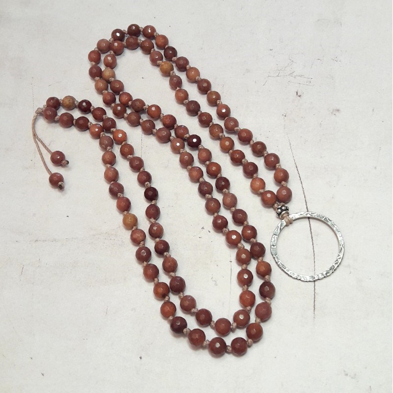 Sautoir Mala Jaspe Rouge Argent 925