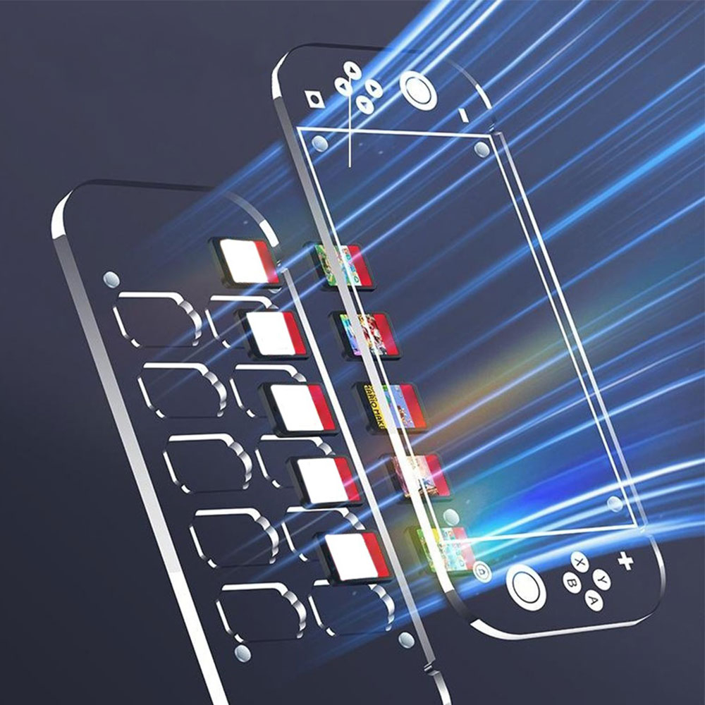 Acryl Staubschutz Box zum Verstauen und Ausstellen für Nintendo Switch Spielkarten mit RGB LED Beleuchtung - Transparent