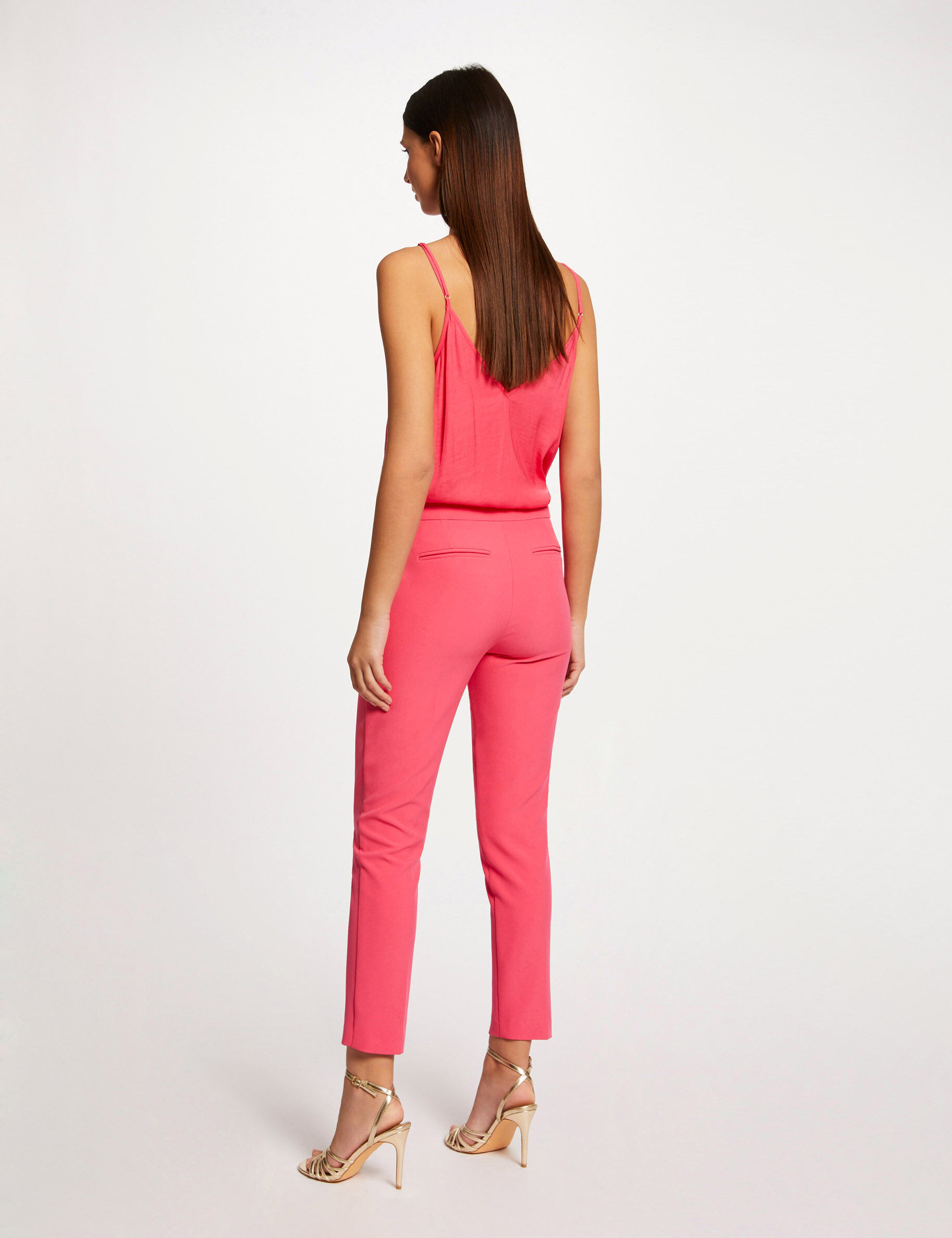 Pantalon city ajusté 7/8ème à pinces rose femme - rose