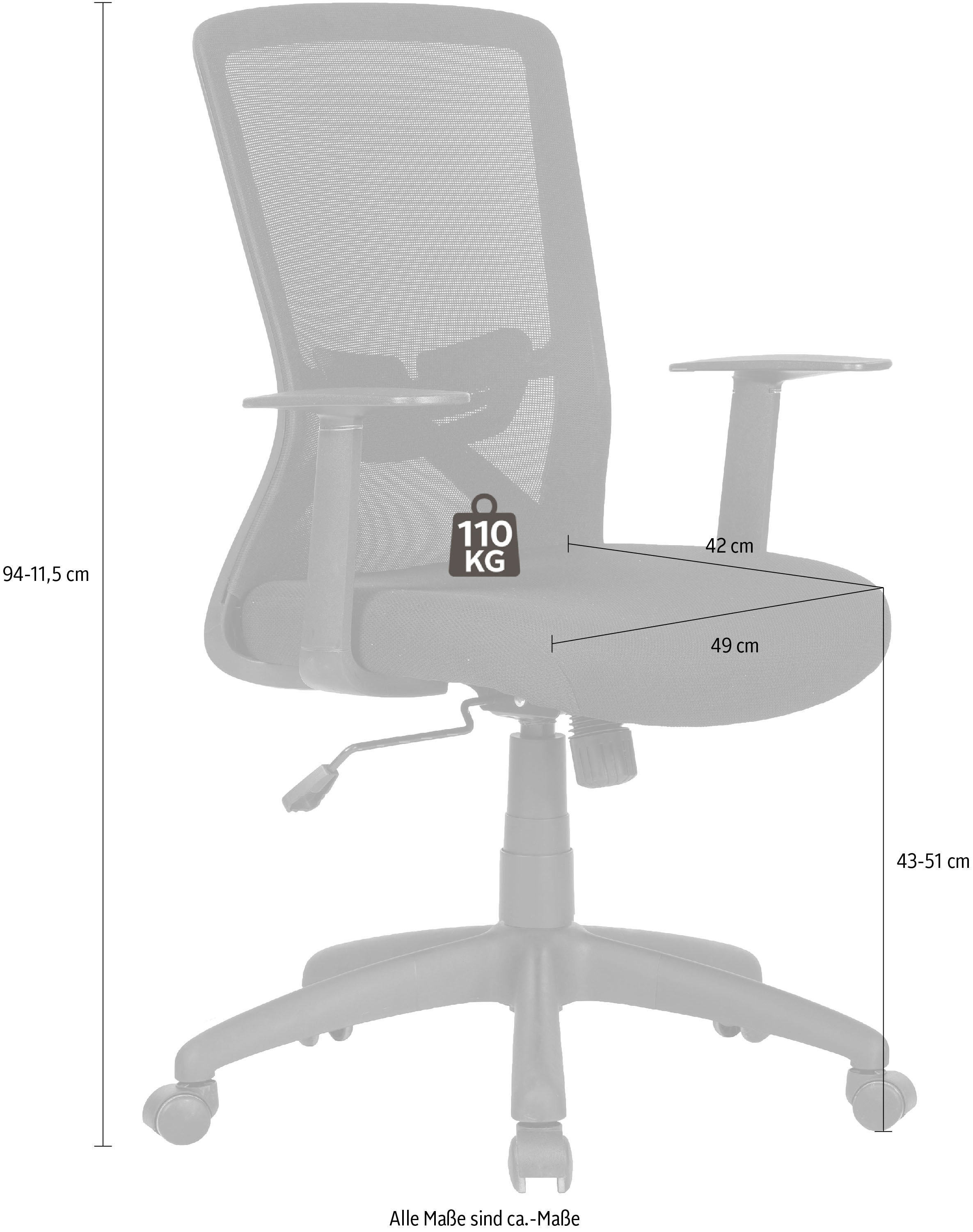 byLIVING Bürostuhl »Long« () Mesh-Webstoff in schwarz, Wippmechanik mit Härtegradeinstellung