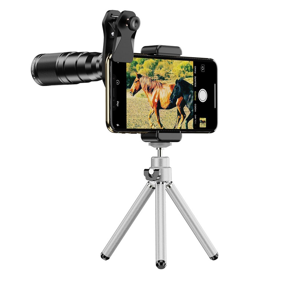 4in1 Smartphone Alu Kamera Teleskop Objektiv Televorsatz mit 22-facher Vergrösserung / 205° Fisheye / 25x Macro / 120° Weitwinkel   Stativ
