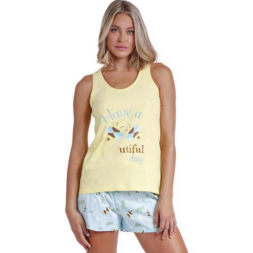 Admas - Pijama loungewear short camiseta de tirantes Beeutiful Amarillo