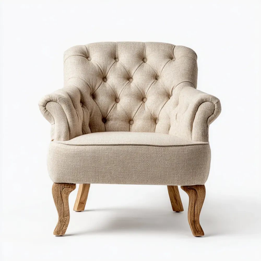 Sessel mit Leinenstoff und Eichenholzbeinen - Beige