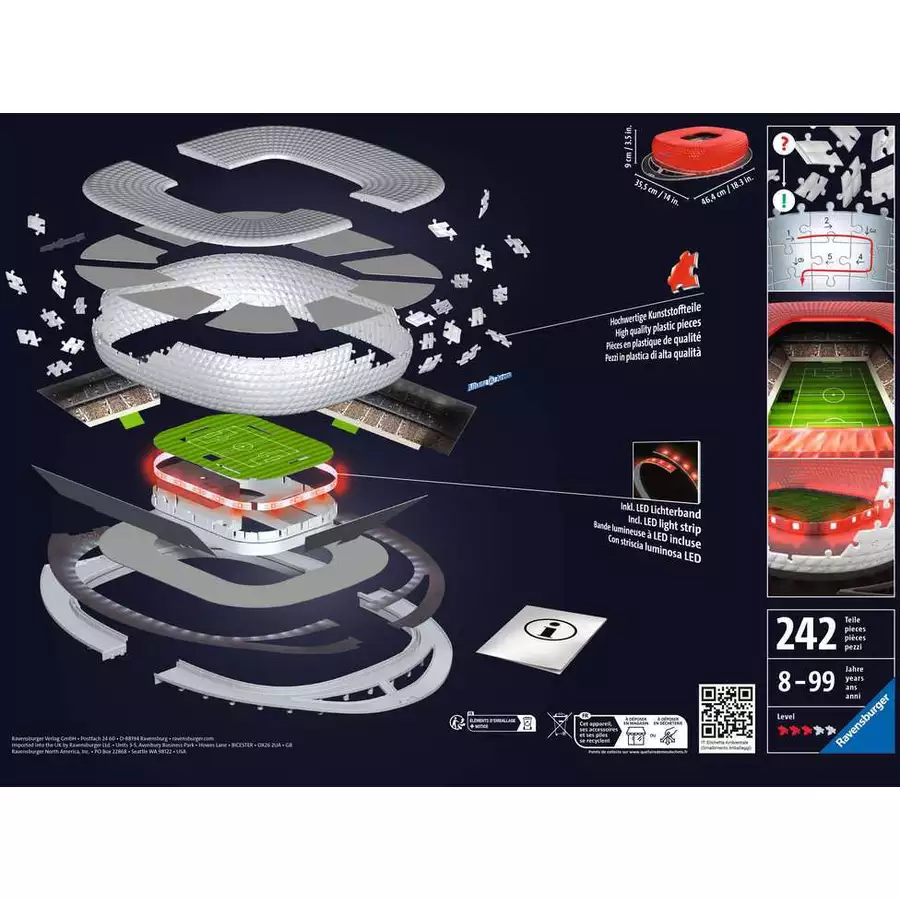 Ravensburger Allianz Arena bei Nacht bunt