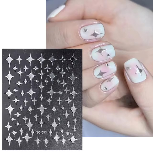 (81-tlg. Set) Nagel Sticker Nail Art Tattoo Selbstklebende Winter Aufkleber Sterne - Silber