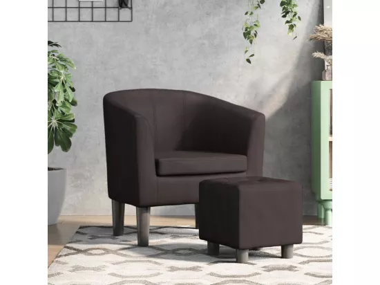 Fauteuil avec repose-pied marron similicuir