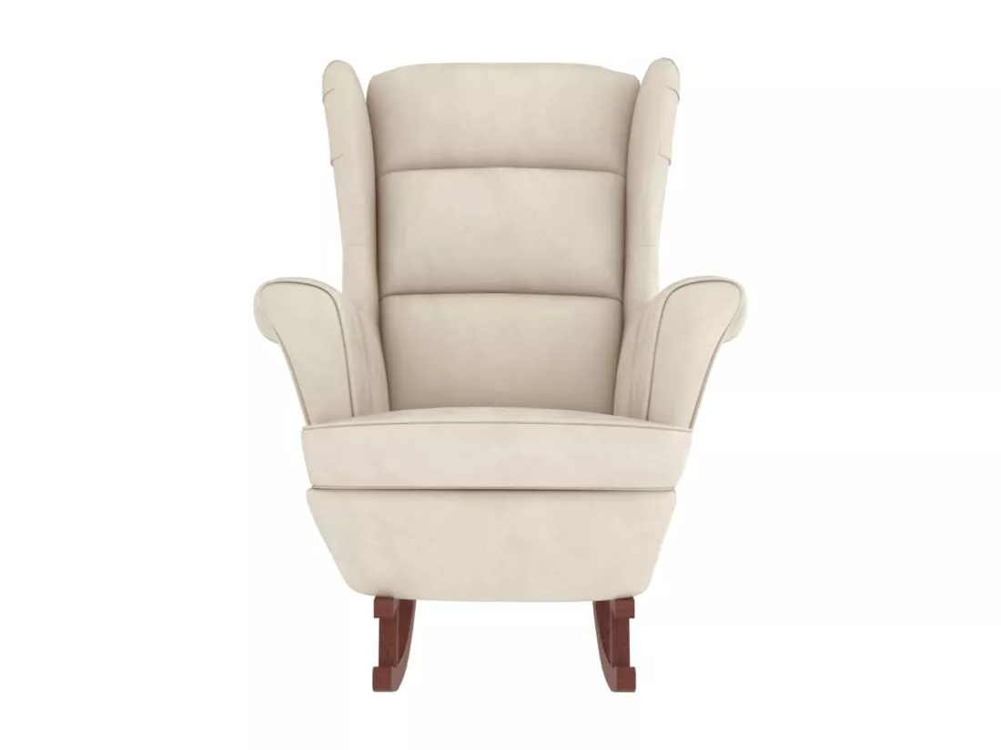 Chaise à bascule avec pieds en bois et tabouret Crème Velours