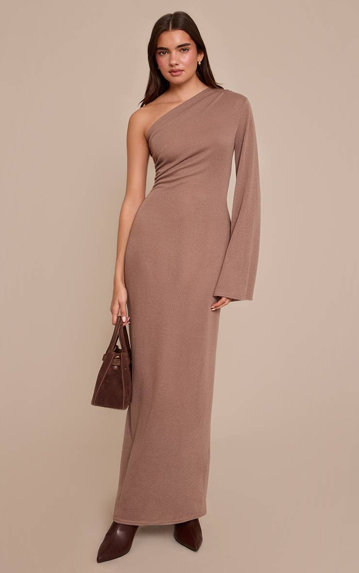 Taupe Robe Maxi Asymétrique En Jersey Texturé