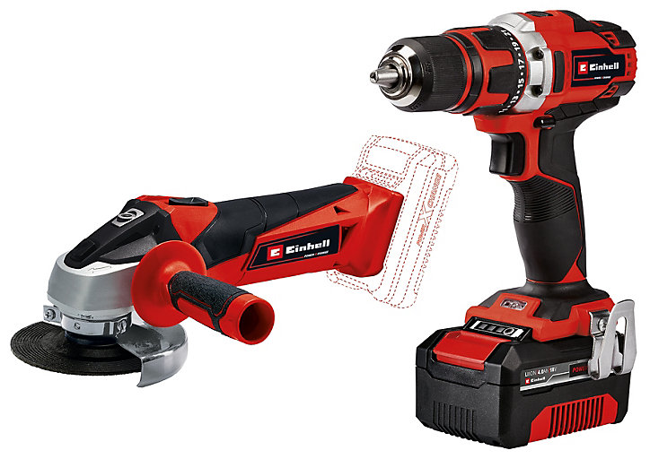 Pack perceuse visseuse et meuleuse sans fil Einhell TE-TK 18/2 Li Kit 18V - 1x4Ah + 1x2Ah et sac porte-outils