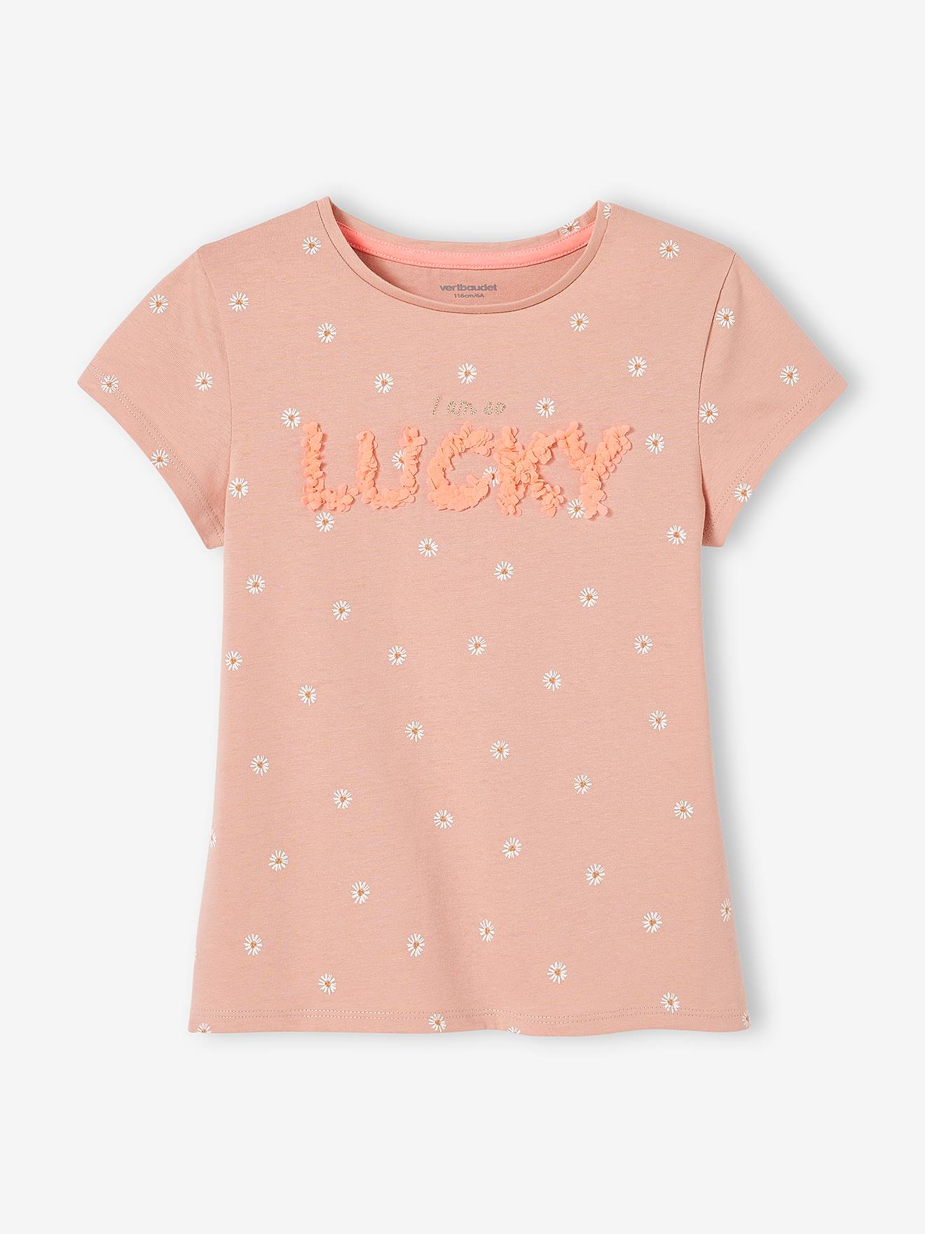 Camiseta infantil com estampa de flores em relevo, na cor off-white.