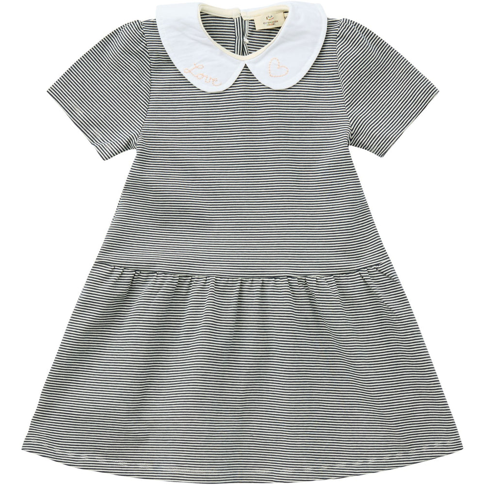 Køb COPENHAGEN COLORS Navy/Cream Stripe Striped Kjole m. Poplin Krave