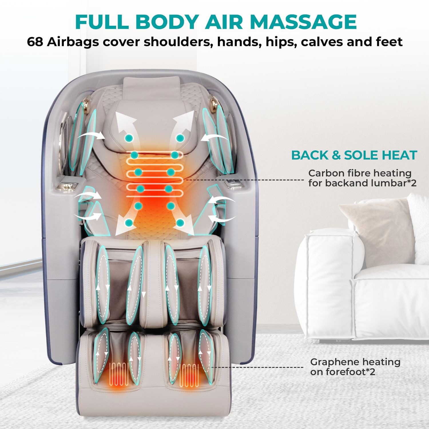 Naipo Massagesessel 4D HIGH-END Massagestuhl, Tablett, Aromatherapie, Raumkapsel-Design BLAU