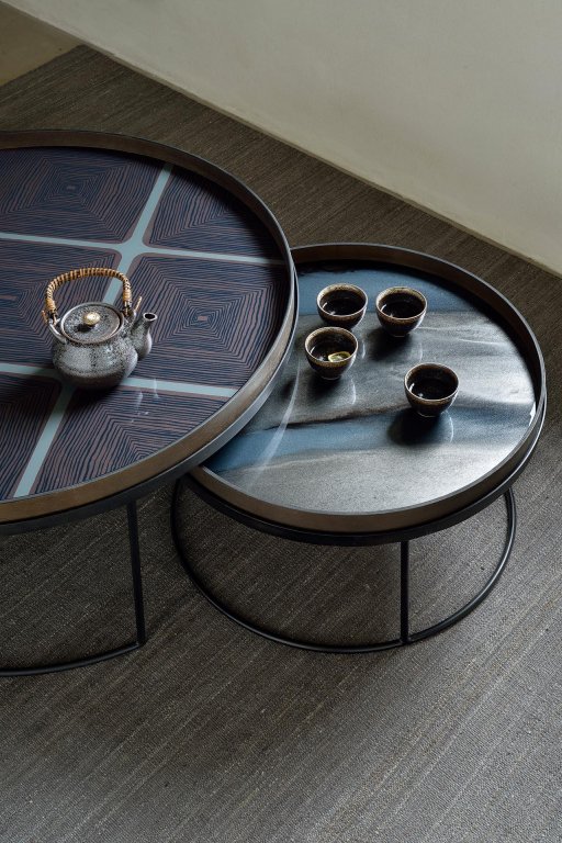 Ethnicraft Tray round salontafel L/XL set van 2