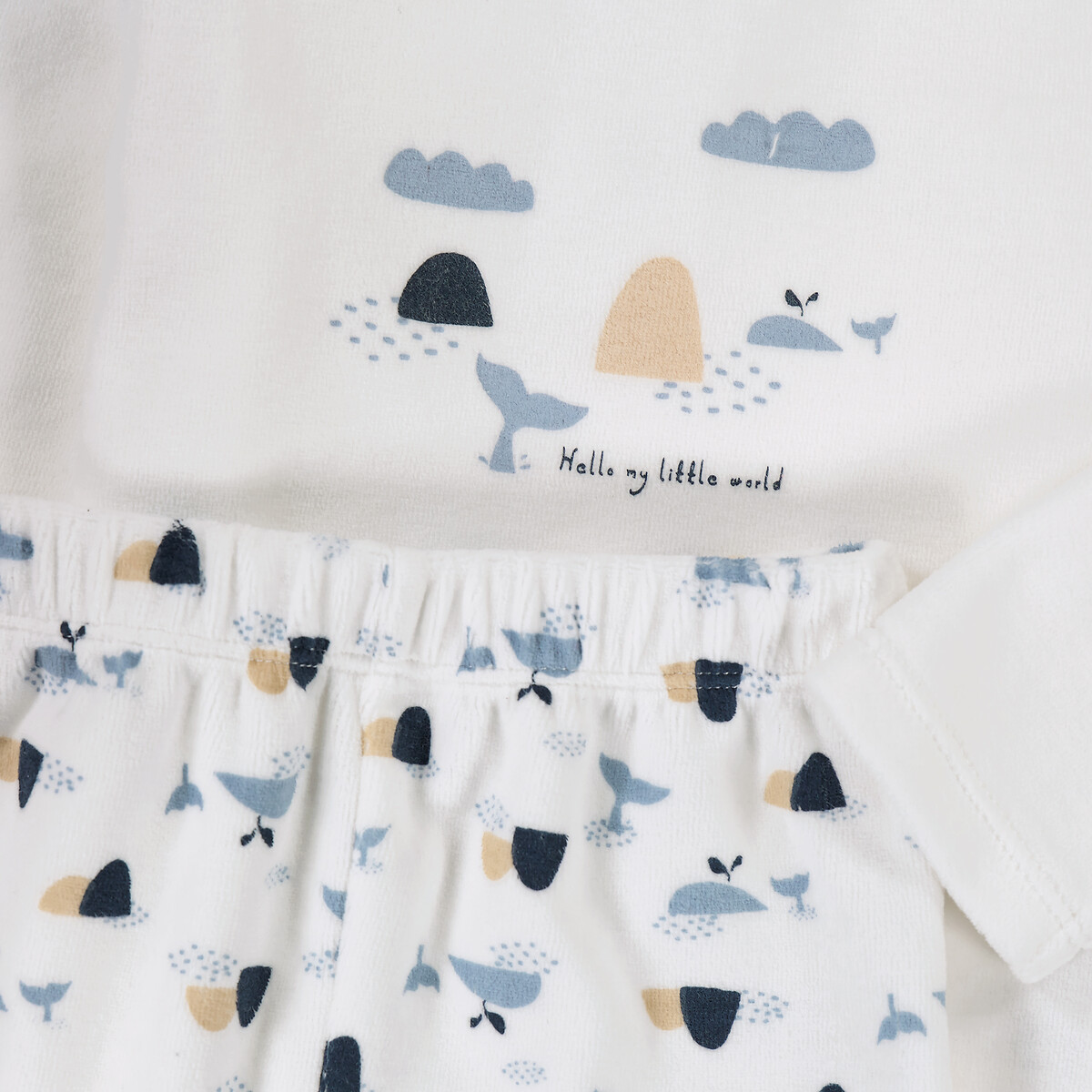 COLEÇÃO LA REDOUTE<br>Conjunto de 2 pijamas de veludo, 2 peças, estampa de baleia