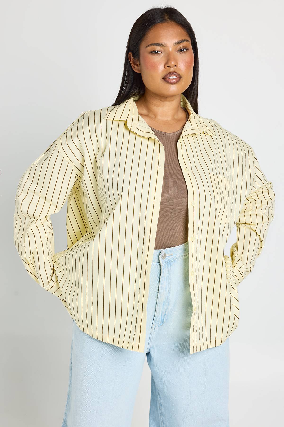 boohoo Chemise Oversize Rayée En Coton Grande Taille