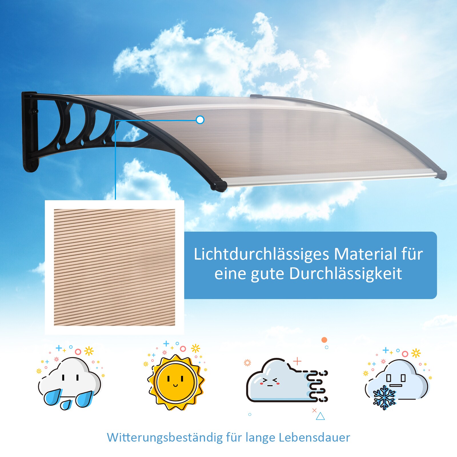 Outsunny Haustürvordach 120 x 80 x 23 cm (LxBxH)