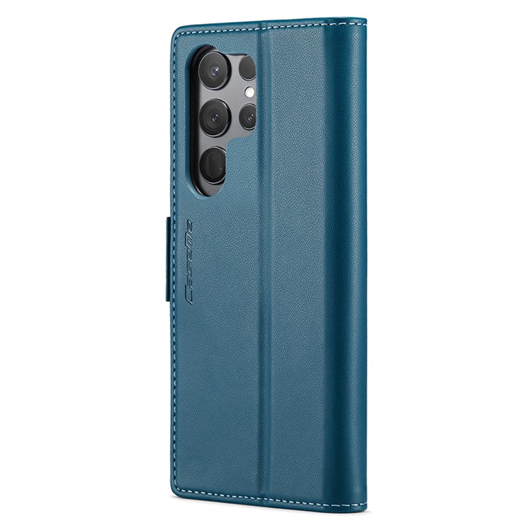 Samsung Galaxy S24 Ultra Leder Tasche Flip Wallet Etui mit Kartenfächern Litchi Look (RFID Schutz) - Blaugrün