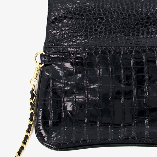 Zwarte lak dames tas met crocoprint