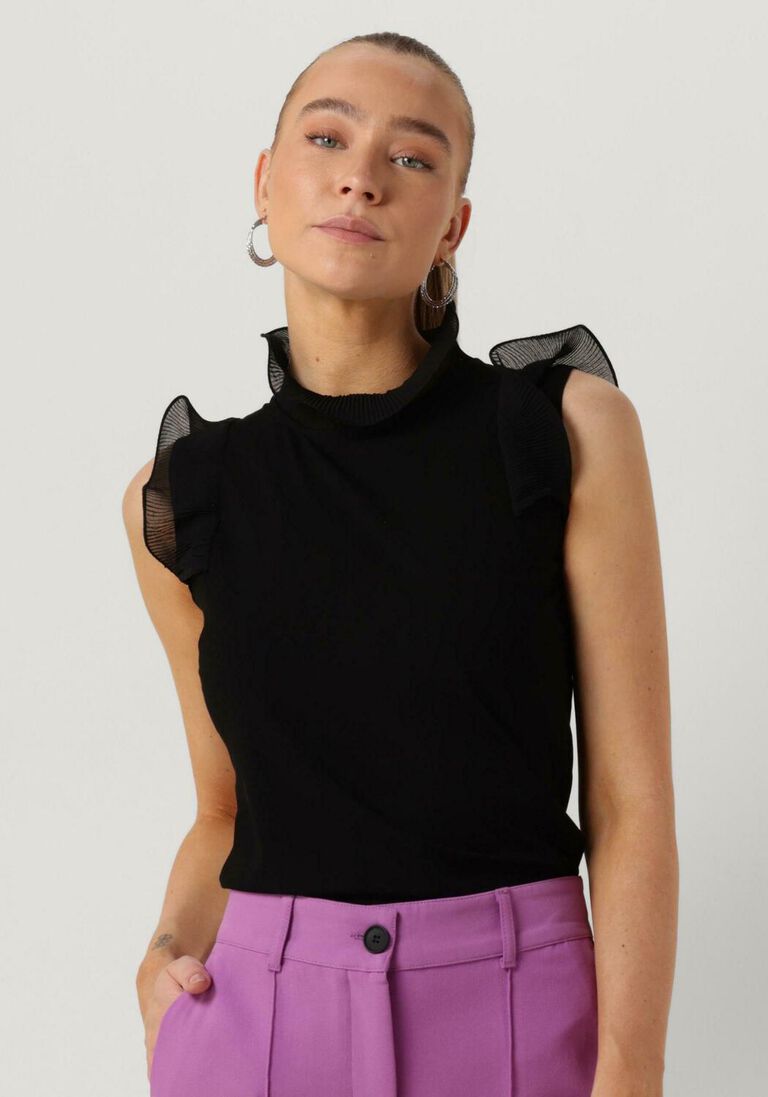 JANSEN AMSTERDAM zwarte jansen amsterdam top v309 top sleeveless with ruffle details