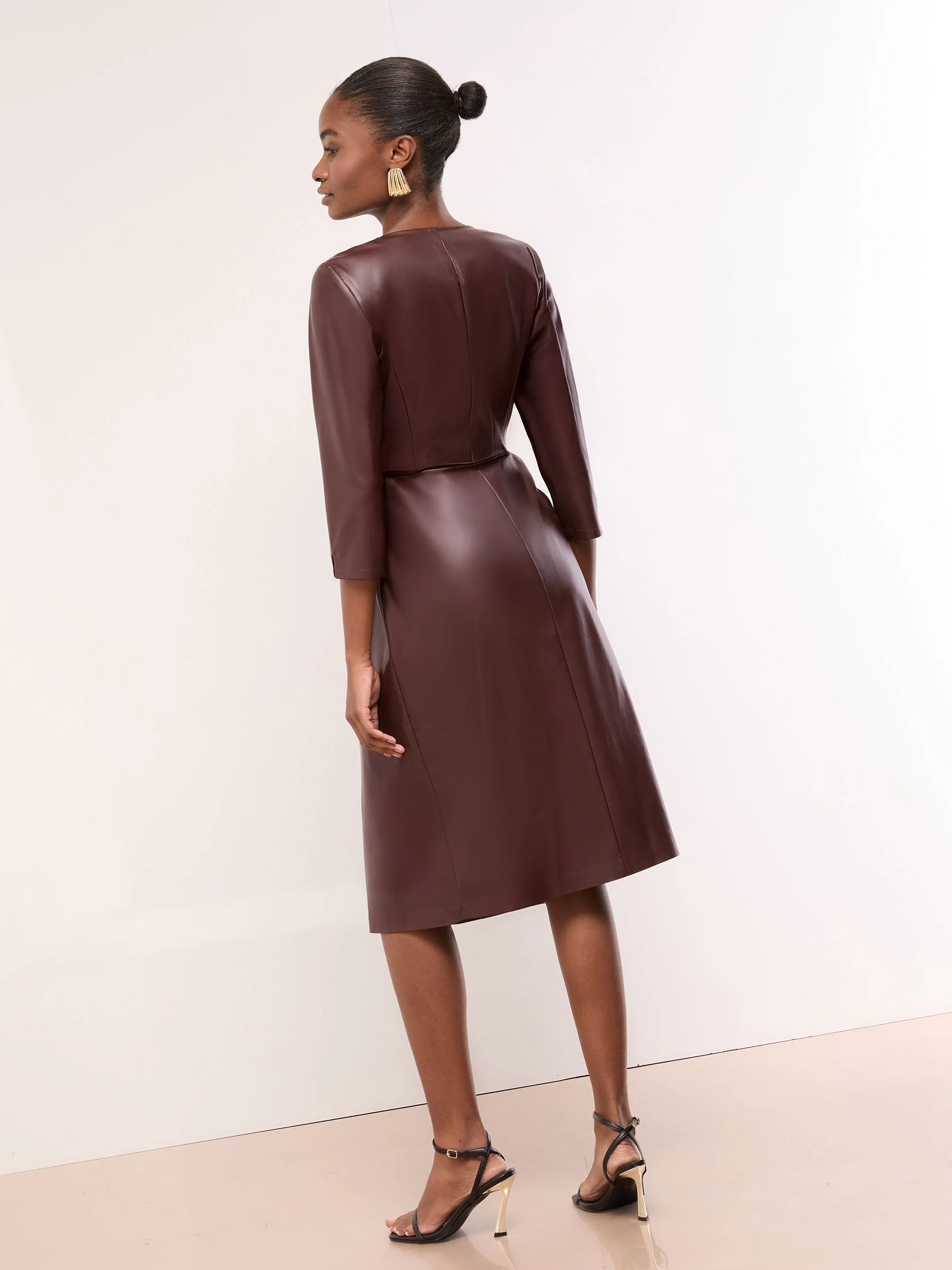 Bordeaux Rood imitatieleer - Lipsy midi-jurk met overslag