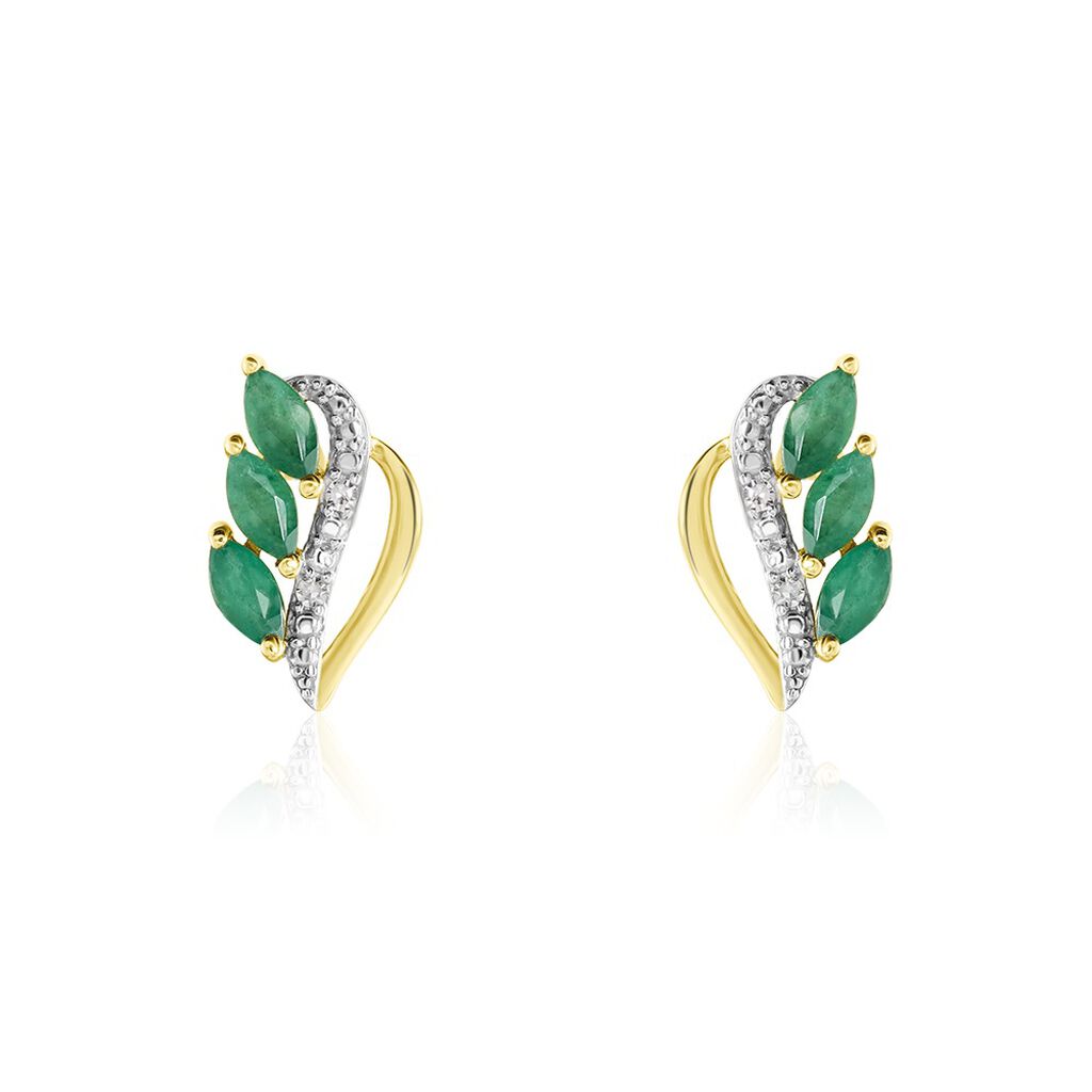 Boucles D'oreilles Puces Or Jaune  Sheelagh Emeraudes Diamants
