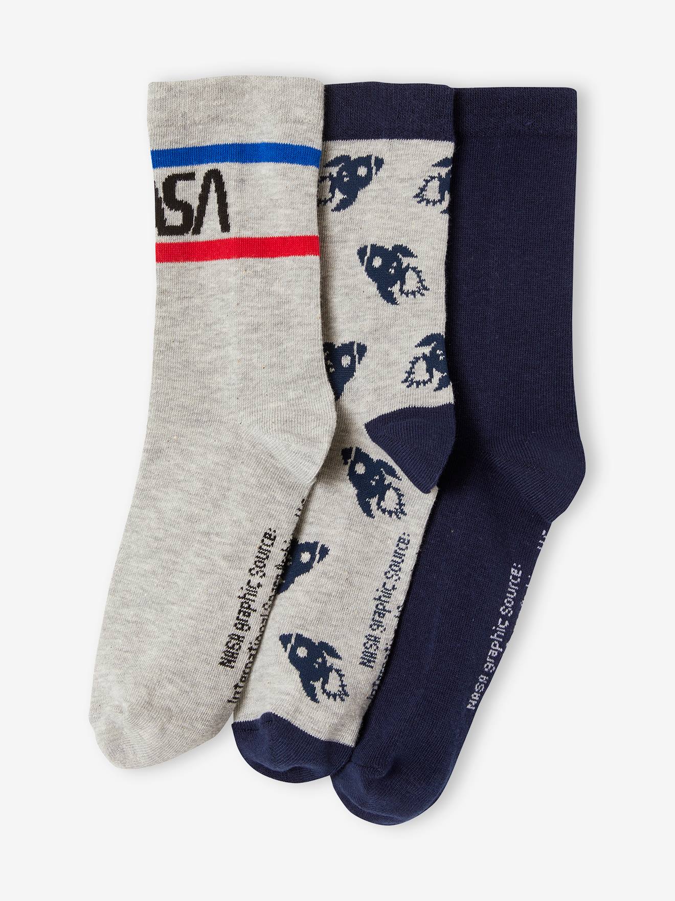 Pacote com 3 pares de meias lisas azul-escuras da NASA®