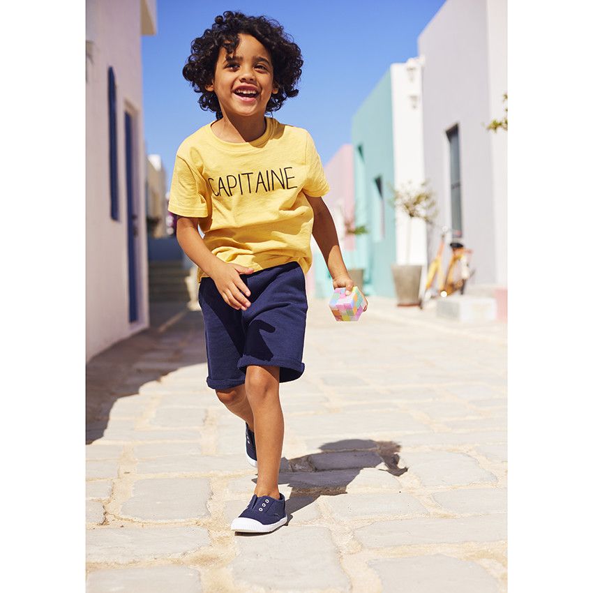 T-shirt manches courtes en jersey print message pour garçon - Jaune