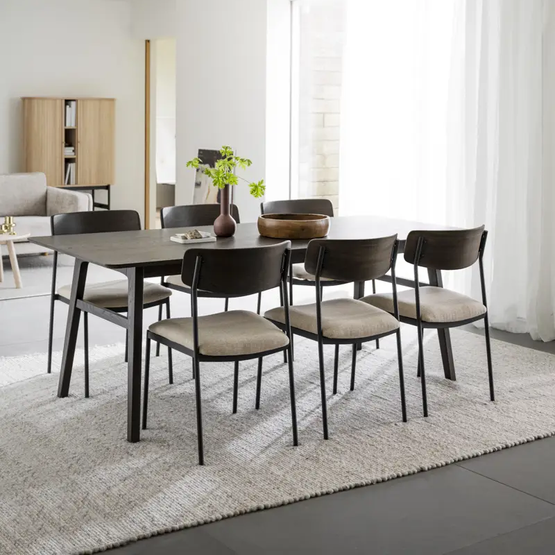 Eetkamerstoel Maymont Donkerbruin - met beige stoffen zitting
