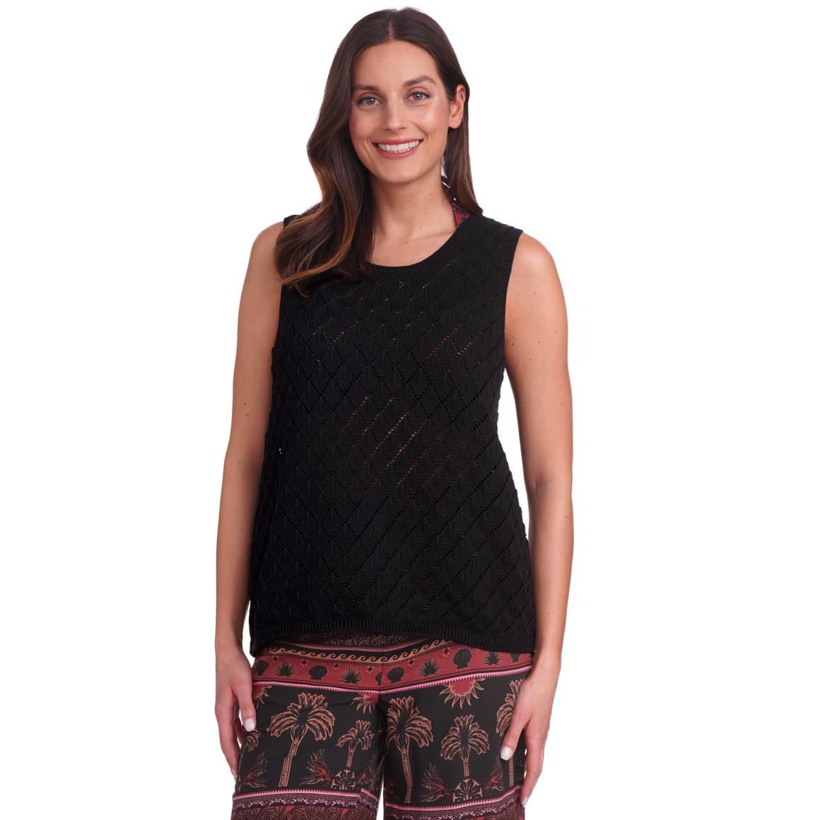 Gina Benotti Damen Stricktop in Häkel-Optik schwarz