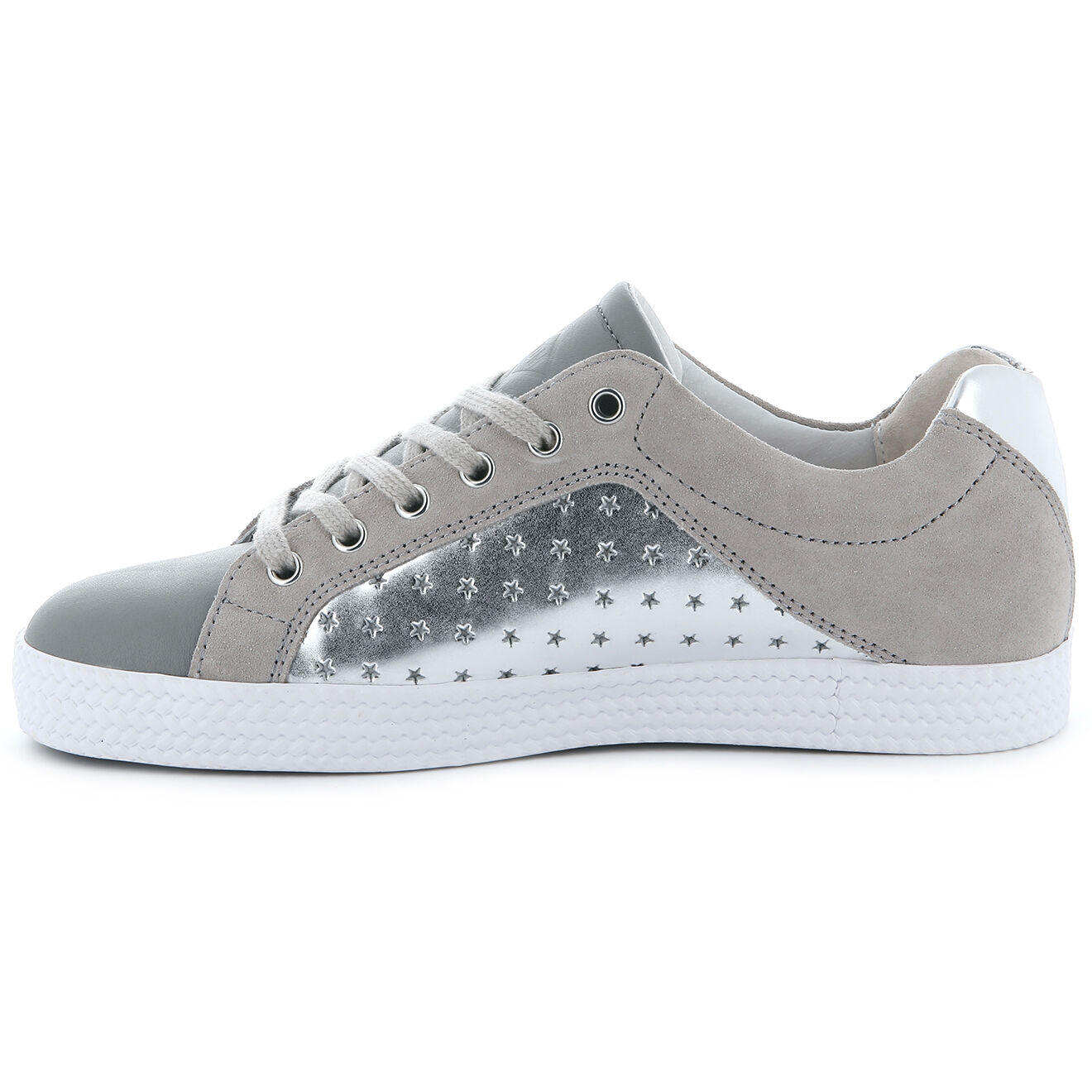 Palladium Baskets basses en Velours de Cuir & Cuir gris/argenté