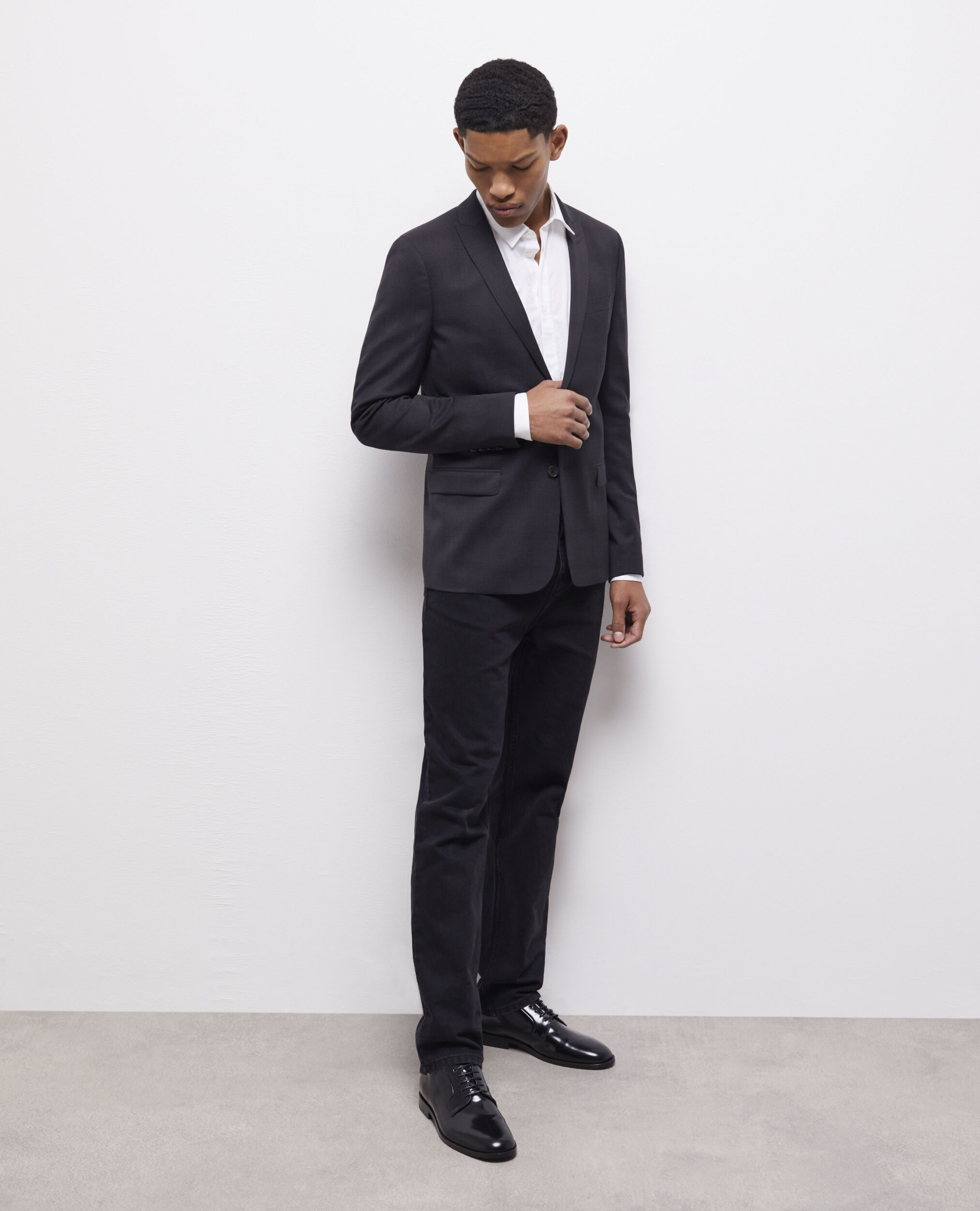 Veste de costume en laine à motifs noire