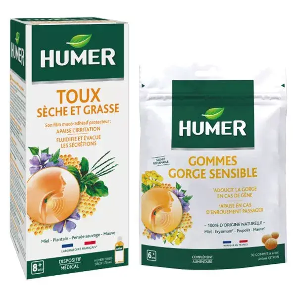 Xarope Humer para Tosse Seca e com Catarro 170ml + Pastilhas para Garganta Sensível 30 pastilhas