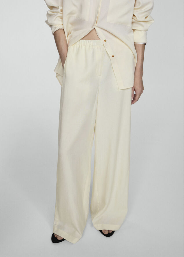 MANGO Wideleg lyocell trousers Light beige