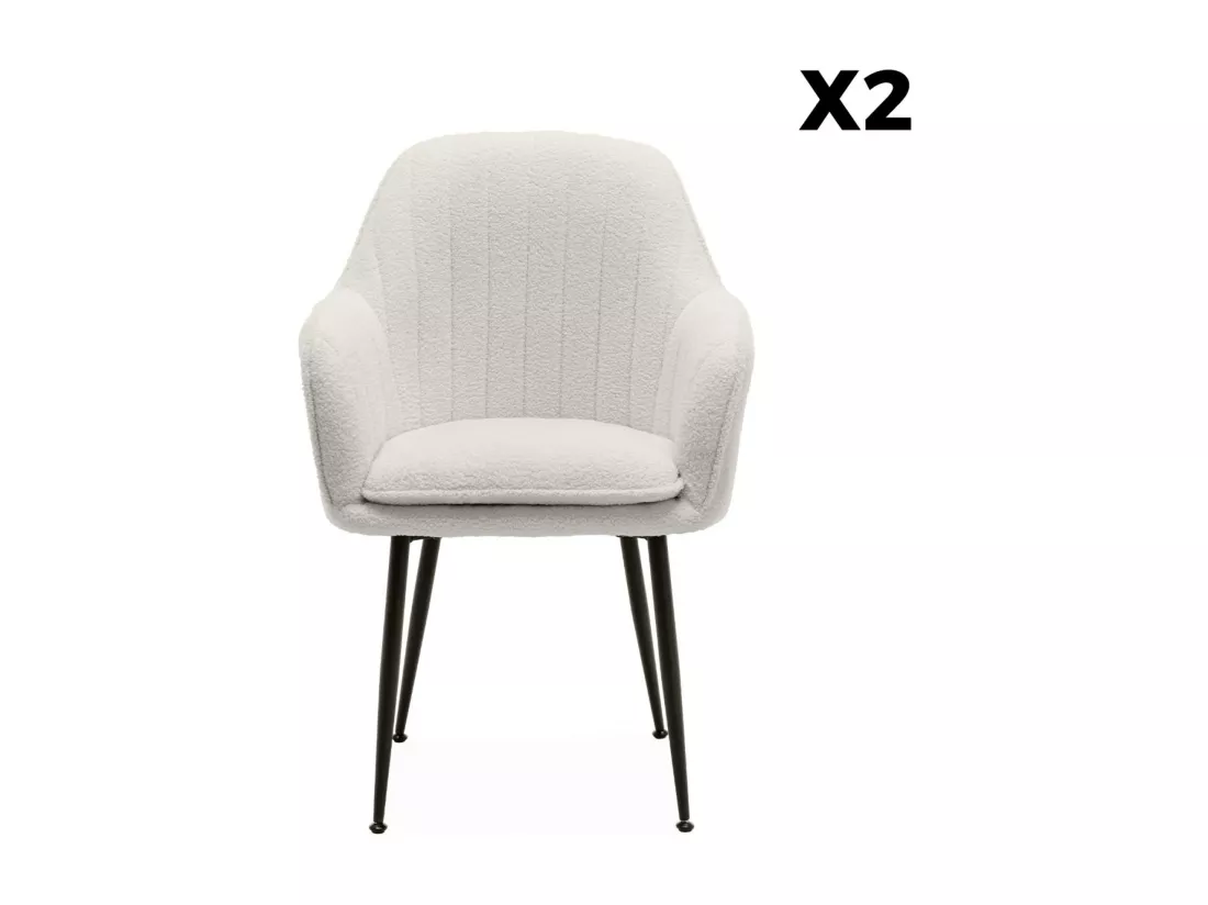 Lot de 2 fauteuils en bouclette et pieds en métal noir mat. Shella L 57 x P 59 x H 84.5
