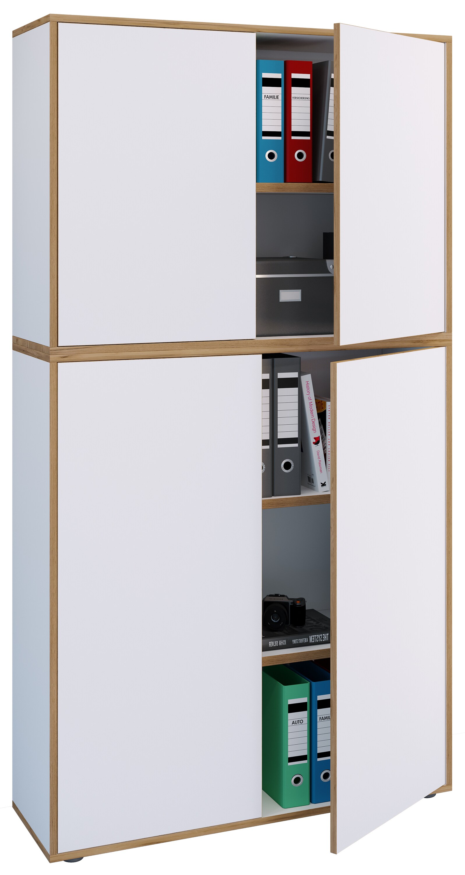VCM Holz Büroschrank Ordner Aktenschrank Büromöbel Schrank Salia 5-fach Breite 100 cm Drehtüren