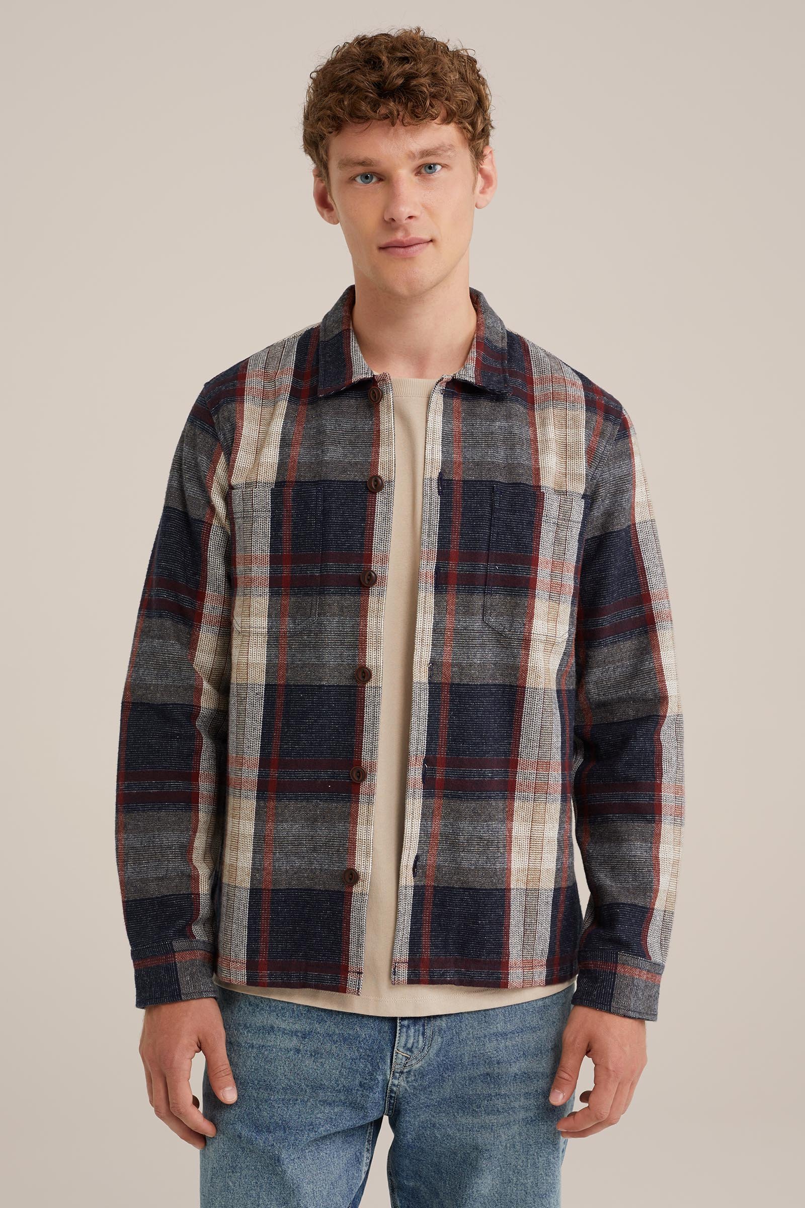 katoenen overshirt met dessin WE Fashion Donkerblauw
