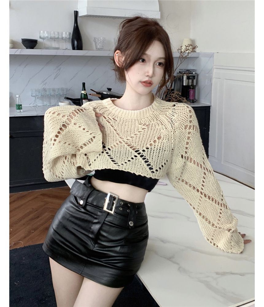 Letme - Gebreide top met lange mouwen en bolero / crop top