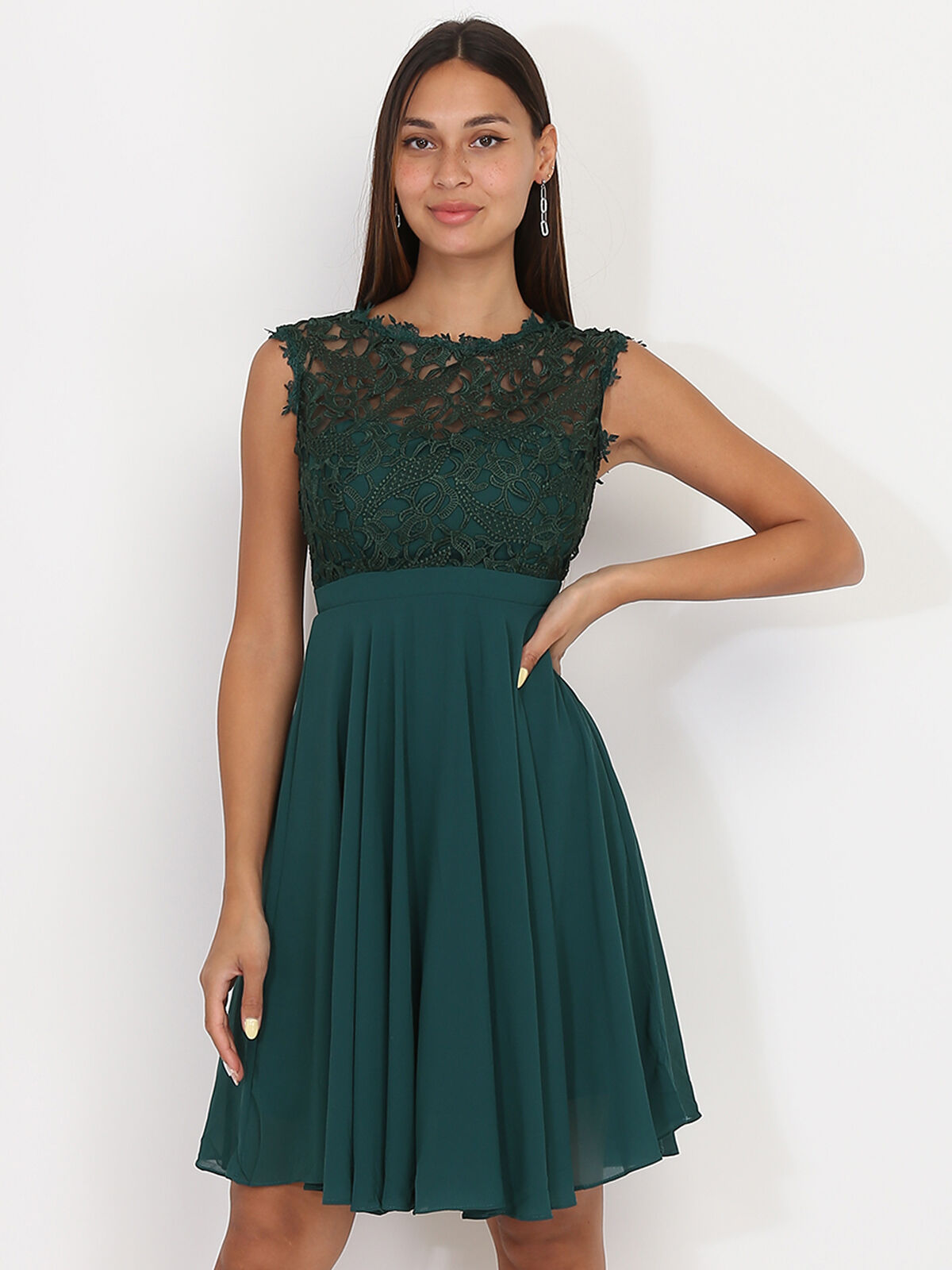 Robe de cérémonie avec dentelle- Vert foncé