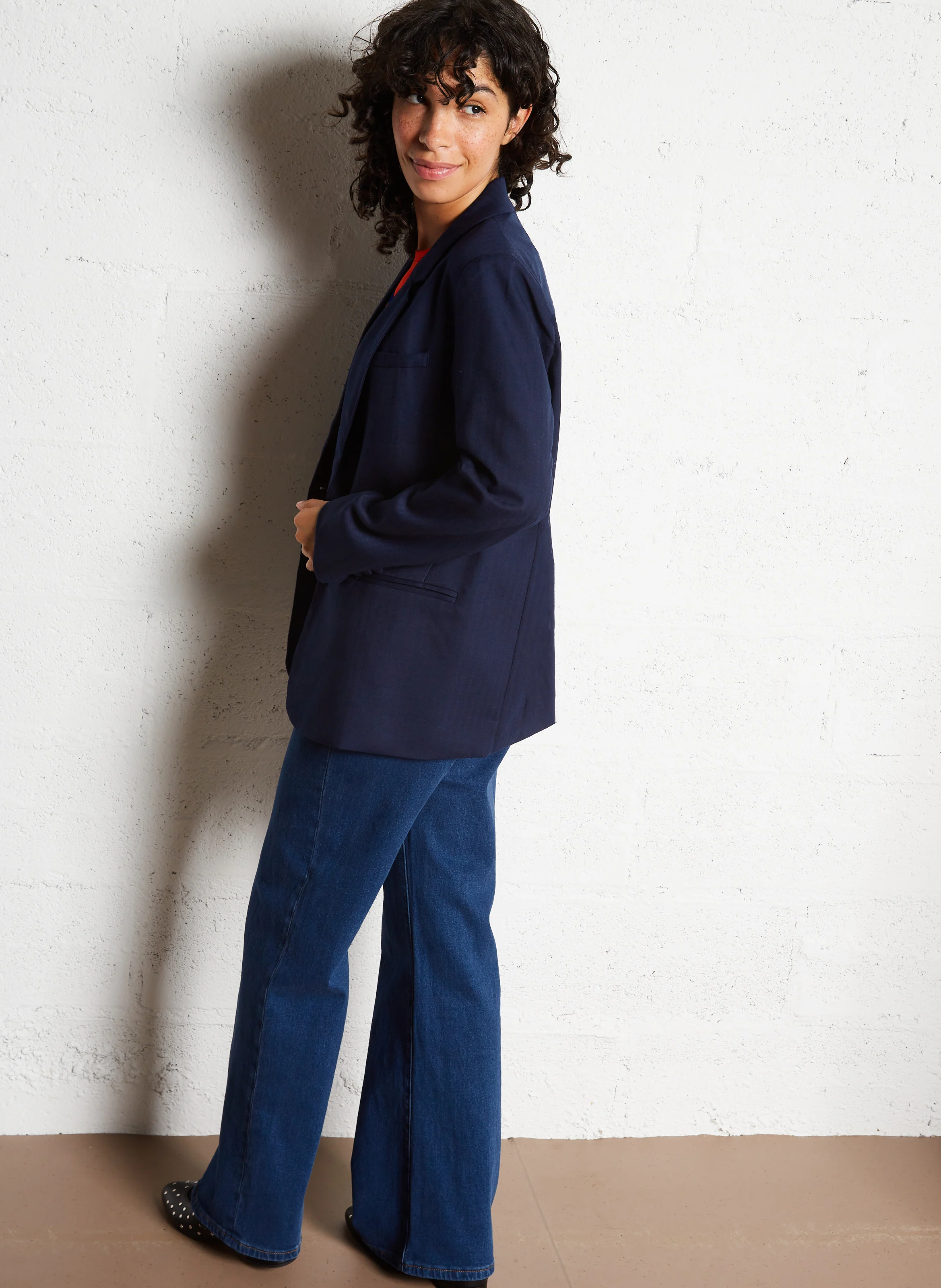 VOLIANE - Veste tailleur droite à carreaux | Bleu