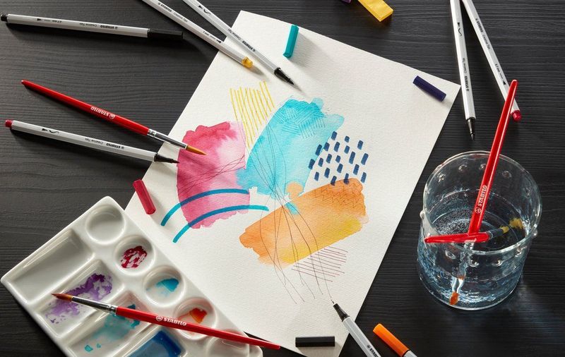 STABILO Creative Tips - Pennenset met diverse puntdiktes – ARTY – Etui met 5 stuks – Zwart