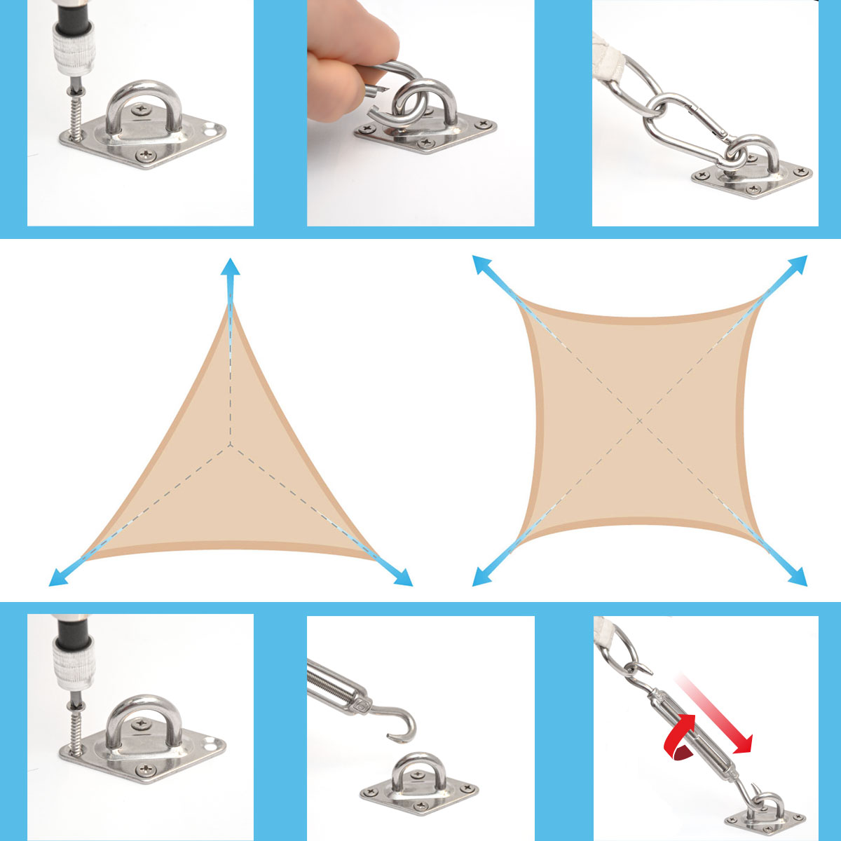 AMANKA 2 x 3 waterdicht schaduwdoek met bevestigingsset - Grey
