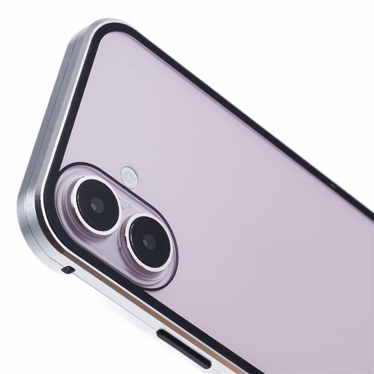 iPhone 16 Magnetische Alu Schutzhülle mit Panzer Glas Backcover   Displayschutz (Magnet-Technologie) - Silber
